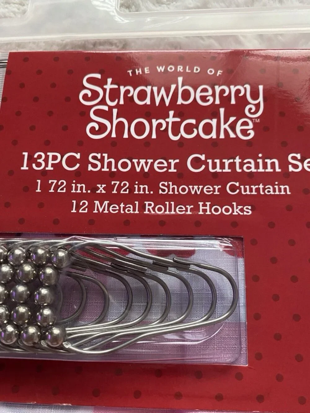 13 Piece Set Strawberry Shortcake Shower Curtain Set And Metal Hooks 72 X 72 NEW